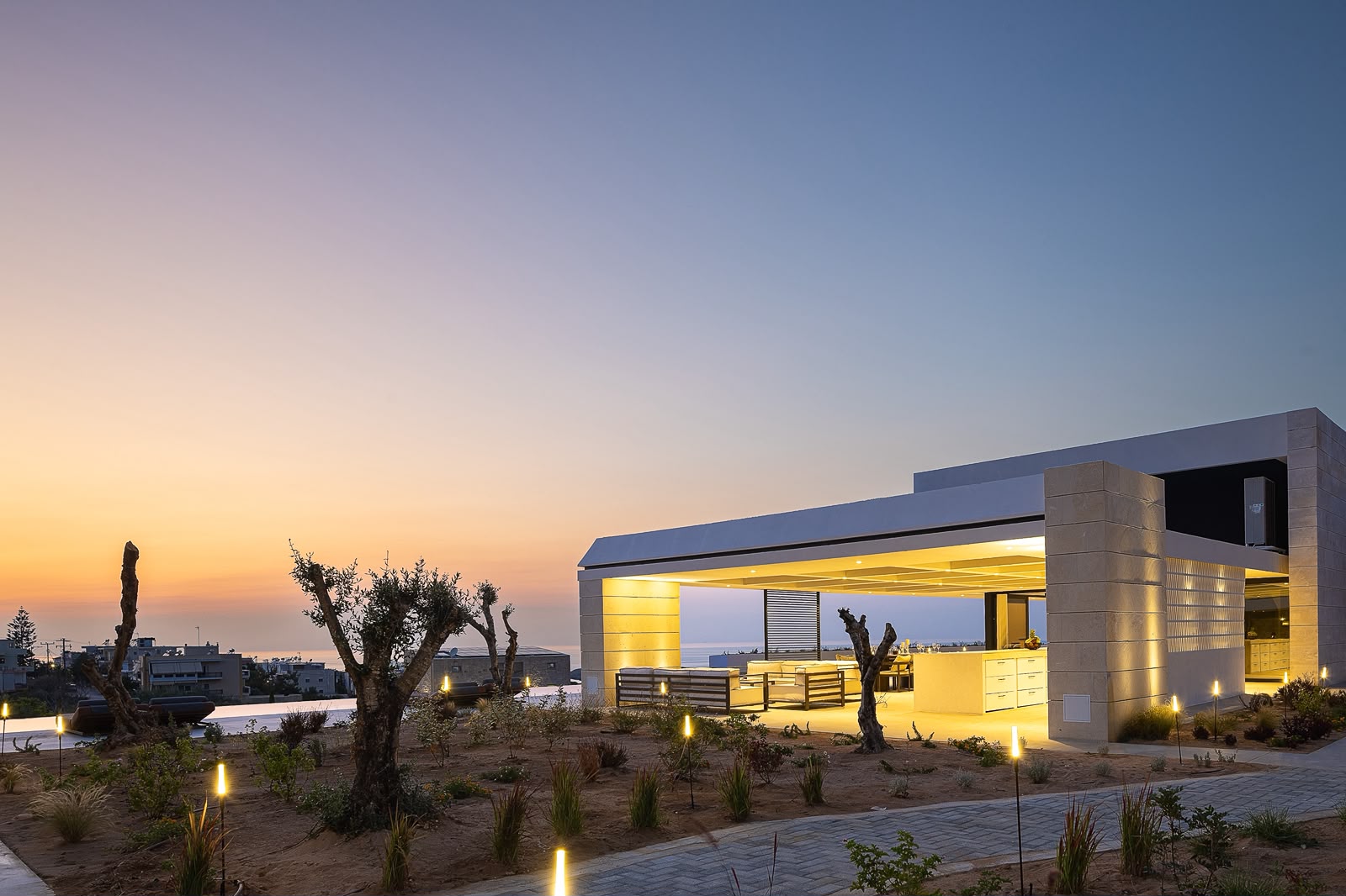 The pavilion at dusk