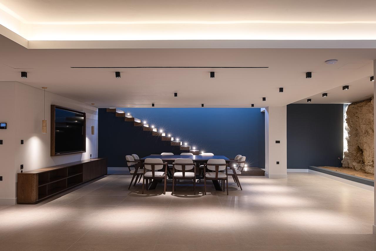 The lower level entertainment room
